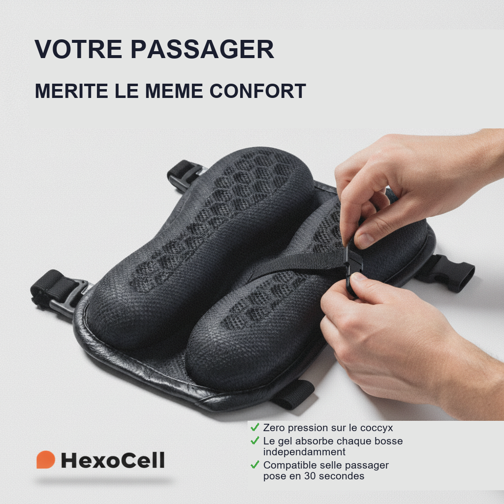HexoCell — Coussin Gel Moto (Solo Pilote)