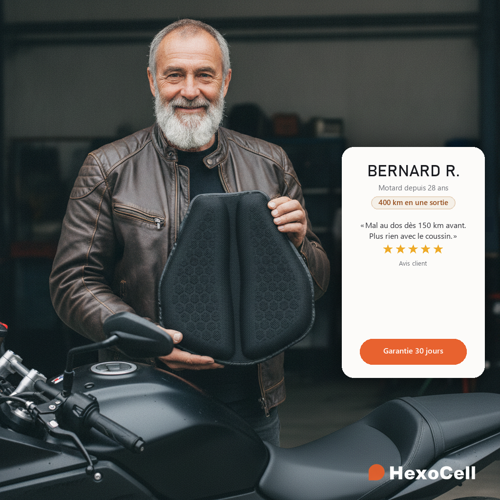 HexoCell — Coussin Gel Moto (Solo Pilote)